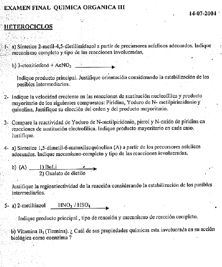 Uba Farmacia Y Bioquimica Quimica Organica Iii Examen Final